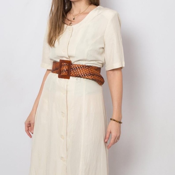 Vintage ITALIAN Pure Silk Button front midi dress - Picture 2 of 4